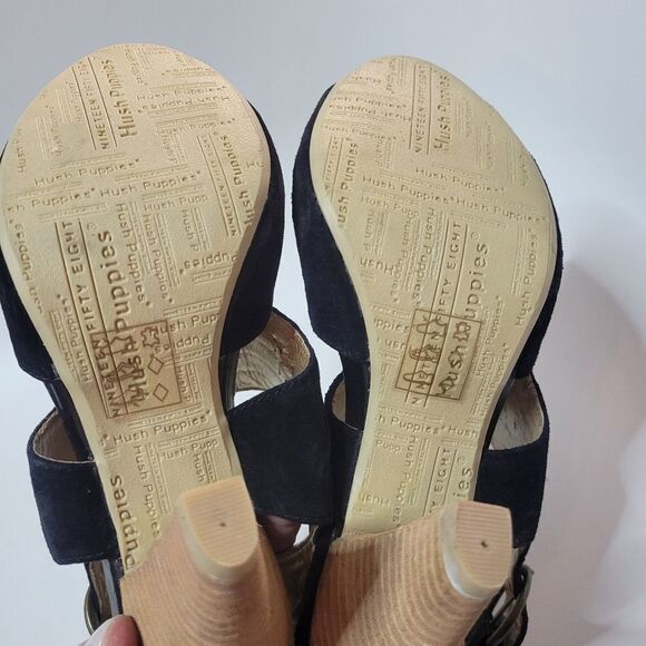 Hush Puppies Black Suede Leather Heeled Sandals - Picture 4 of 15